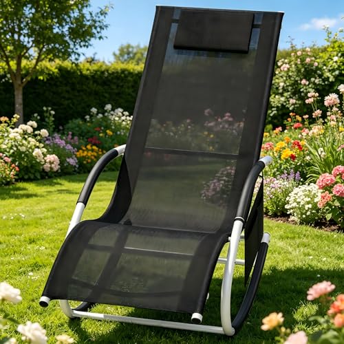 Suusolny Outdoor Schaukelliege Relaxliege mit Seitentasche Wasserdicht & UV-beständig bis 150 kg Belastbar Schwarz ideal für Garten Strand & Büroliege
