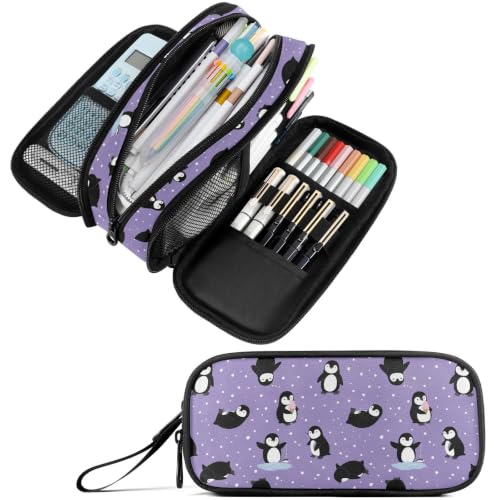 Image of Fustylead Penguins Large Pencil Bag Storage Pen Case Makeup Pouch Stationery Bag for School College Office Organizer