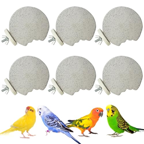 Image of PINVNBY 6 PCS Bird Perch Parrot Beak Grinding Stone Calcium Mineral Parrot Perch Foot Claws Trimmer Chewing Toy Bird Cage Accessories for Small Medium Budgie Cockatiel Conure Lovebird (Lune)