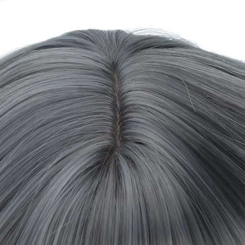 Image of PATTNIUM Girls Gray Ombre White Short Wavy Curly Wig with Bangs Kids Grey Ombre Bob Wigs Synthetic Halloween Costume Cosplay Party Wigs