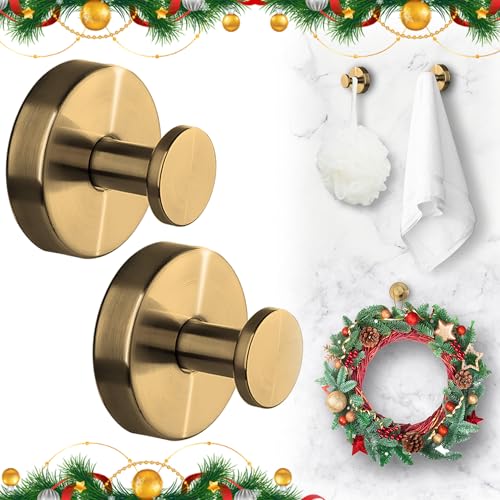 CZMGFKD Suction Cup Hooks for Shower, No Drill for Bathroom Wall,Kitchen,Glass Window,Tile to Hang Towels,Robes, Loofah,Wreath. Heavy Duty Suction Cup Hooks for Hanging up to 15 lb(2Pcs Gold)