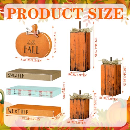 Bencailor-7-Pcs-Fall-Decorations-for-Home-Farmhouse-Pumpkin-Table-Block-Decoration-Retro-Autumn-Wooden-Stacked-Books-Bundle-for-Fall-Thanksgiving-Home-Table-Centerpieces-Tiered-Tray-Decor Bencailor 7 Pcs Fall Decorations for Home Farmhouse Pumpkin Table Block Decoration Retro Autumn Wooden Stacked Books Bundle for Fall Thanksgiving Home Table Centerpieces Tiered Tray Decor