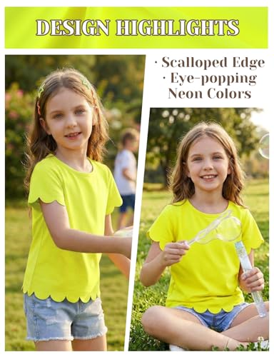 Image of Noomelfish Girls Short Sleeve Scalloped Edge T-Shirts Casual Cute Summer Tee Tops Blouse (5-12 Years)