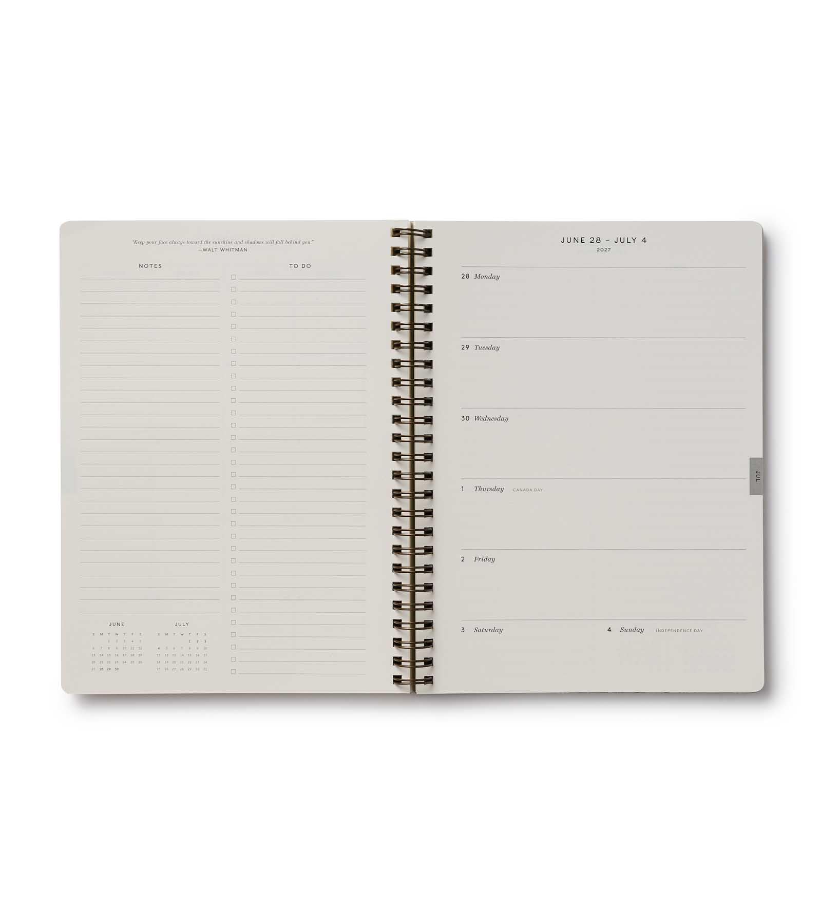 RIFLE PAPER CO. Mimi Agenda scolaire à spirale 2027 17 mois à couverture souple 1er août 2026 à décembre 2027, 21,6 x 15,9 cm (L x l), vue hebdomadaire et mensuelle, pages pour contacts et objectifs