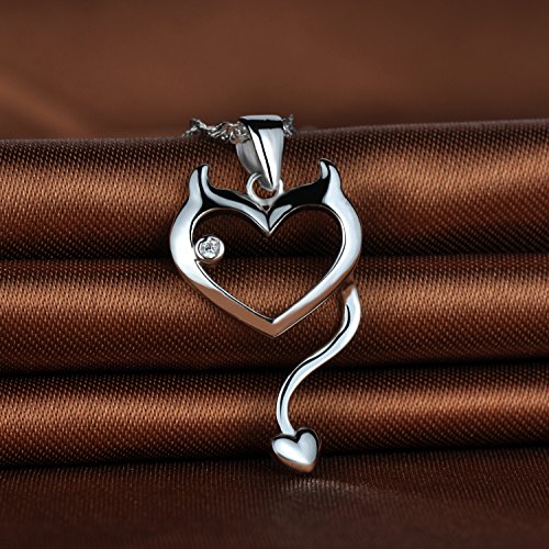 Infinite U Women's 925 Sterling Silver Cubic Zirconia Devil Heart Pendant Necklace, Silver2
