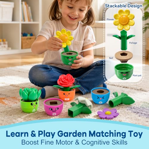 GEERAY 5 Sets Montessori Toddler Flower Garden Toys, Color Shape Sorting & Matching Game for Kids, Spring Toy Sensory Gardening Gift for 1 2 3 Year Old Girls & Boys, Preschool Classroom Learning — view 3