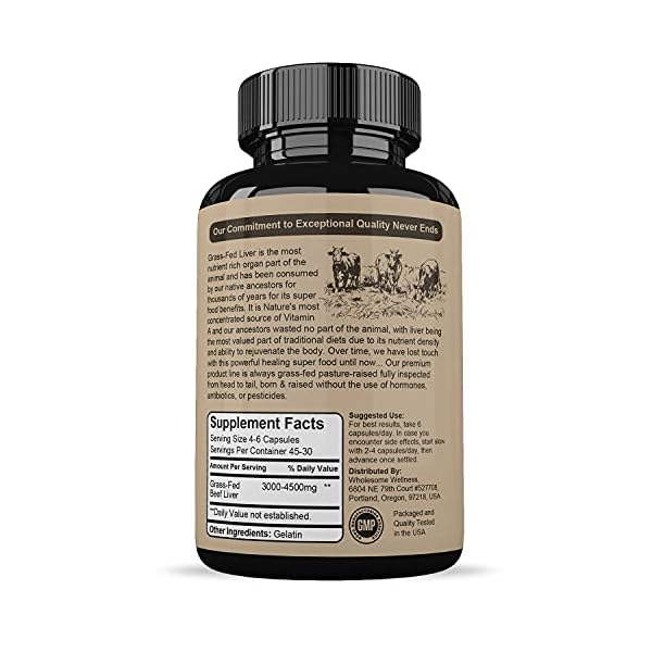 Grass-Fed-Desiccated-Beef-Liver-Capsules-180-Pills-750mg-Each-Natural-Iron-Vitamin-A-B12-for-Energy-Humanely-Pasture-Raised-Undefatted-in-New-Zealand-Without-Hormones-or-Chemicals Grass Fed Desiccated Beef Liver Capsules (180 Pills, 750mg Each) - Natural Iron, Vitamin A, B12 for Energy - Humanely Pasture Raised Undefatted in New Zealand Without Hormones or Chemicals