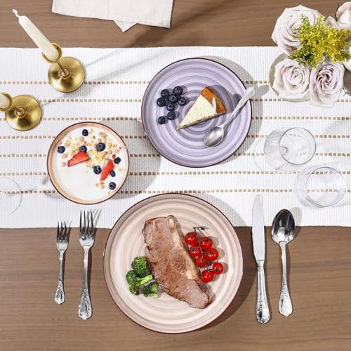 Image of Selamica Ceramic Plates and Bowls Sets,18 Pieces Dinnerware Sets for 6,Dishwasher & Microwave Safe dish set,Family & Holiday Dining, Maillard