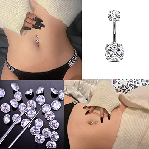 FECTAS 14g Belly Button Rings Surgical Steel CZ Petite Navel Ring for Women Body Piercing Jewelry Petite select Barbell Len 6mm 8mm 10mm 12mm 14mm Silver4