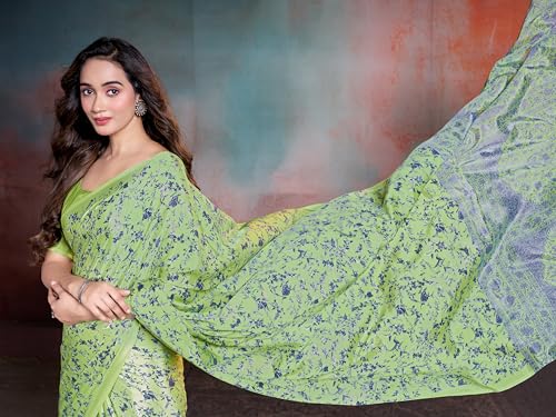 Image of Garden Vareli Floral Print Crepe Saree With Unstitched Blouse Piece