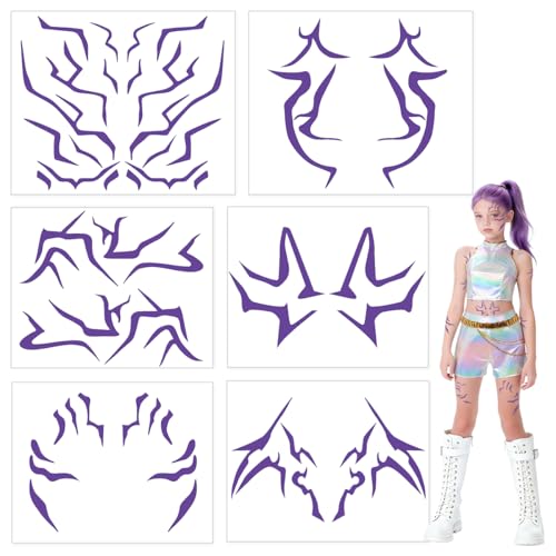 ZHOAOUAO Demonios tatuaje, 6 unidades, accesorios de anime, pegatinas temporales, tatuajes corporales temporales, accesorios de disfraz para niños, accesorios de disfraz para Halloween, carnaval o