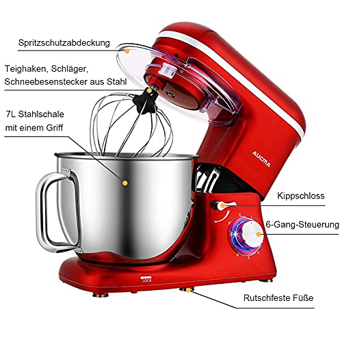 Aucma Küchenmaschine Knetmaschine 1400W, 6.2L Reduzierte Geräusche Knetmaschine mit Rührbesen, Knethaken, Schlagbesen… – Bild 4
