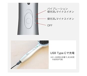 ファイテン YUKOデイリーケアLED健光浴ヘアブラシ 美品 手放せない手軽さ とかすだけで簡単、サラツヤ髪へ 電動