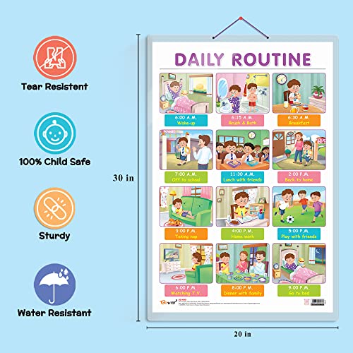 Image of Set of 2 Baarahkhadee and DAILY ROUTINE Early Learning Educational Charts for Kids | 20 inchX30 inch inch |Non-Tearable and Waterproof | Double Sided Laminated | Perfect for Homeschooling, Kindergarten and Nursery Students