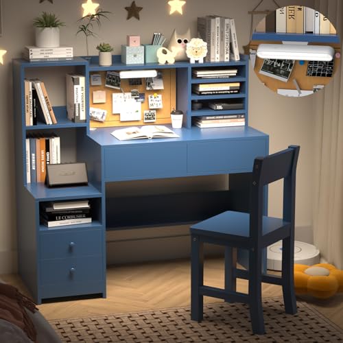 Kids-Study-Desk-with-3-Color-LightsBlue-Kids-Desk-and-Chair-Set-for-5-12-Year-Old-Childrens-Computer-Desk-with-4-Drawers-Kids-Study-Table-with-Storage-Shelf-3c40 Kids Study Desk with 3 Color LightsBlue Kids Desk and Chair Set for 5 12 Year Old Childrens Computer Desk with 4 Drawers Kids Study Table with Storage Shelf 3c40