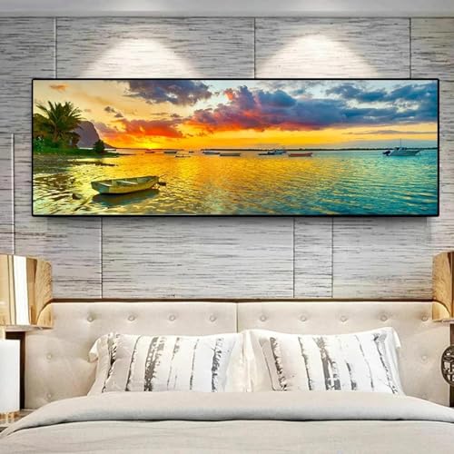 Peinture sur toile paysage marin grand format déco murale maison 60x180cm