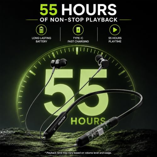 Image of Kratos Vibez N5, 55 Hrs Playtime Neckband Earphones, HD Sound & Rich Bass, Exclusive Transparent Design, 4 Voice Modes for Calls, Smart Voice Assistance, Bluetooth Earphones with Type C Fast Charging | 55 Hrs Playtime, HD Sound & Rich Bass, Transparent Design, 4 Voice Modes for Calls, Type C Fast Charging, Bluetooth