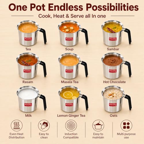 Image of HAZEL Steel Milk Pot with Lid |Stainless Steel Milk Boiler Container | Milk Boiling Vessel Gunj for Kitchen (Tope with Lid & Handle, 1700 ML)
