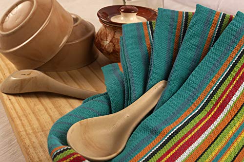 Neolino Kitchen Dish Towels, Salsa Stripe, 100% Natural Absorbent Cotton (Size 28 X 16 Inches), Pack Of 12-Turquoise #TOP3