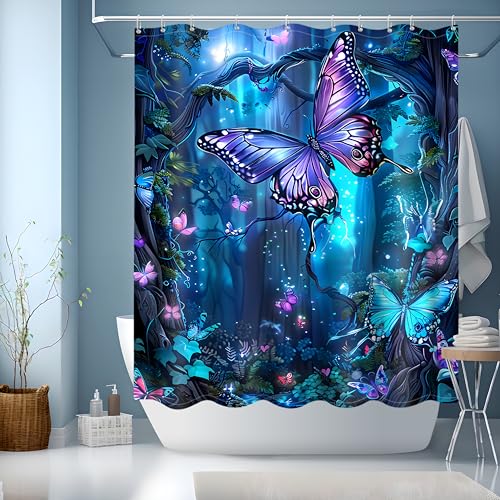 JINGYOU Rideau Douche Bleu,Rideaux de Douche,Rideau Baignoire Rideau Baignoire Lavable en Machine,...