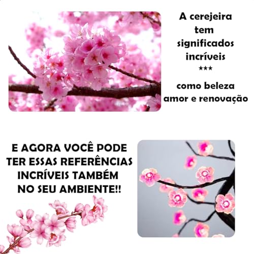 Luminária Decorativa Árvore Cerejeira Abajur De Mesa 36 LEDS Japão Via USB Ou Pilhas Decoração Para
