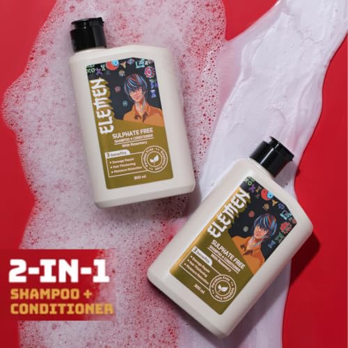 Image of Elemen 2-in-1 Shampoo + Conditioner -300ml For Kids & Teenage Boys 11+ Yrs | Sulphate Free Shampoo And Conditioner | Hairfall Control With Rosemary, Vitamin E & B5 | Cleanses & Conditions In One Wash