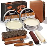 Nuroon 8 Pieces Shoe Polish Kit, 3.5oz Saddle Soap for Leather Cleaning, 3.5oz Mink Oil for Boots Polish, 3 Horsehair Shoe Brushes, Shoe Polish Cloths, Leather Cleaner and Conditioner
