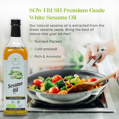 Image of Natural Cold Pressed Sesame Oil 1 Liter, White, High in Vitamin E, D & K