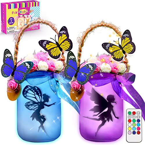 Fairy Lantern Craft Kits, Alritz DIY Fairy Jar Toys Gifts for Girls Ages 4 5 6 7 8 9 10 11 12 Years Old Mason Jar Kit with Remote - 12 Color Night Light for Kids