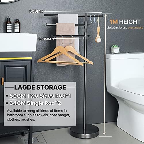 Sayayo Freestanding Towel Rails Bathroom Towel Holder Towel Rack with 3 Adjustable Towel Bars, SUS304 Stainless Steel Towel Stand for Storage with 3.2KG Heavy Base, Grey Finished, EGOY100SP-3-QH
