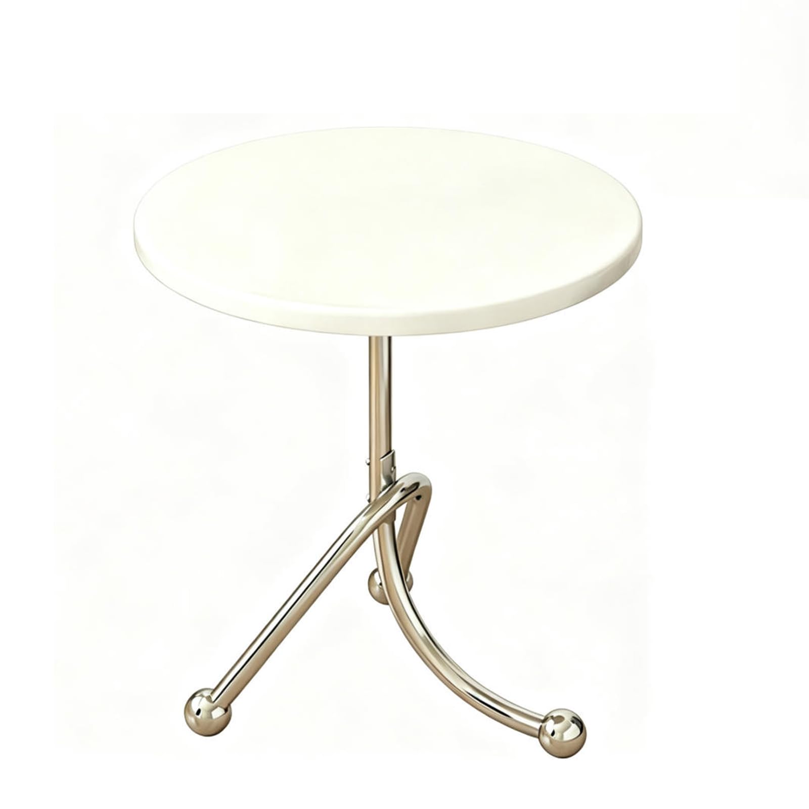 JHAISMAO Modern Round Side Table, Chrome Curved Legs, Cream White(Size:40x40x51cm,Color:white)