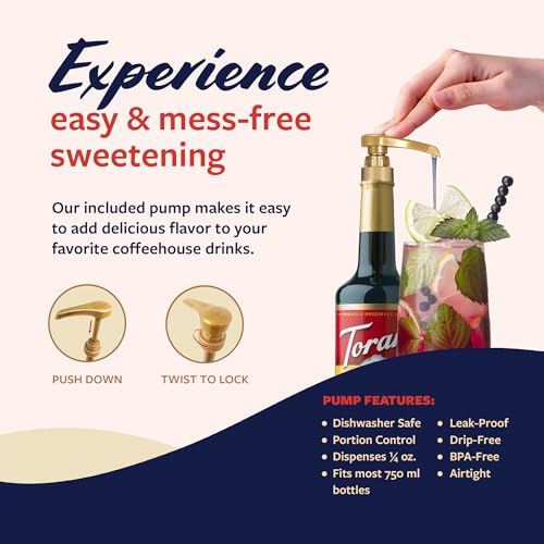 Image of Torani Blueberry Syrup for Drinks, Flavoring for Iced Tea, Lemonade, Sodas, and Cocktails, Glass Bottle with Pump Included, 25.4 Fl Oz