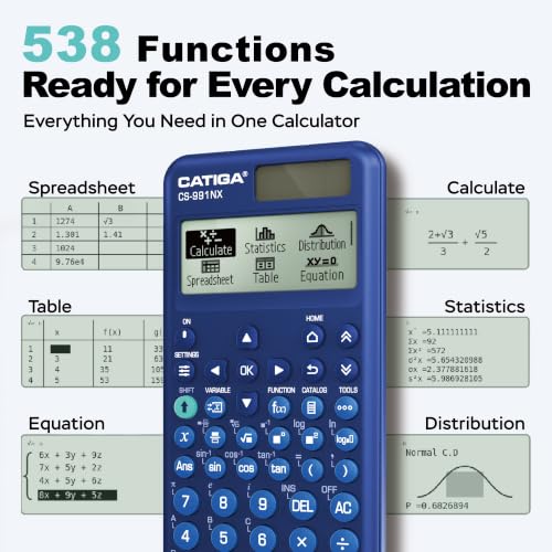 Image of CATIGA Blue Scientific Calculator with Textbook-Style HD Display, Solar & Battery Scientific Calculators for College, High School & Engineering Students, Icon Menu & Magnetic Hard Case, CS-991NX