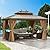 DWVO 10x12ft Hardtop Gazebo with Nettings and Curtains, Heavy Duty Double Roof Galvanized Steel Outdoor Combined of Horizontal Vertical Stripes Roof for Patio, Backyard, Deck, Lawn (Bronze)