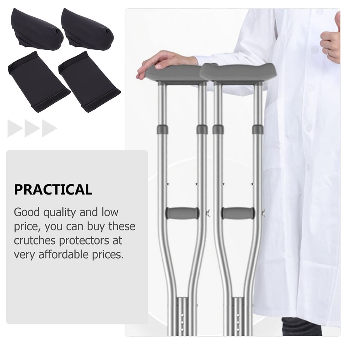 Healeved 2juegos Almohadillas De Manija y Axila Para Muletas Confortables y Prácticas Para Mayores Negro
