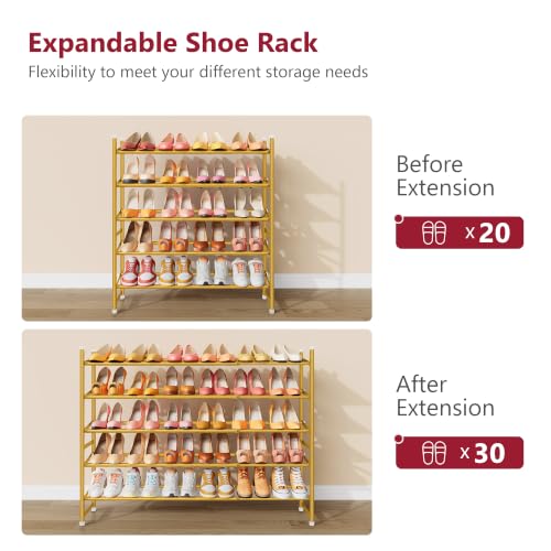 Image of Tajsoon Expandable Shoe Rack for Closet 5 Tier, 28 inch-41 inchStackable, Gold