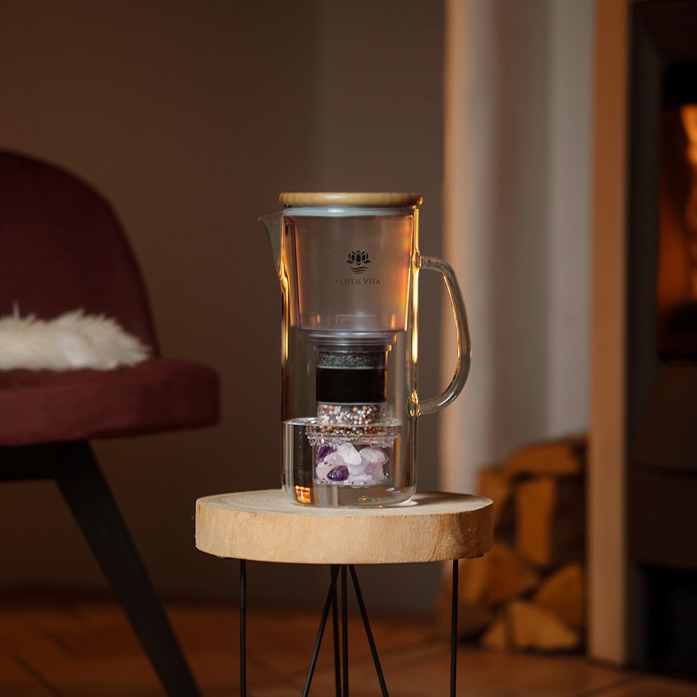 ENYA Glass Water Filter Pitcher (10-Cups Total) - Removes Impurities, Adds Minerals - BPA Free - Glass & Bamboo Design - Improves Water Quality, Taste, and Drinking Habits