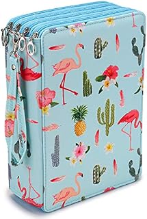 BSTKEY 200 Slots Large Capacity Colored Pencil Case - Flamingo Pattern Pencil Case Students Colored Pencil Wrap Storage Case Bag Pouch Holder Stationery Organizer, Blue (No Pencils)