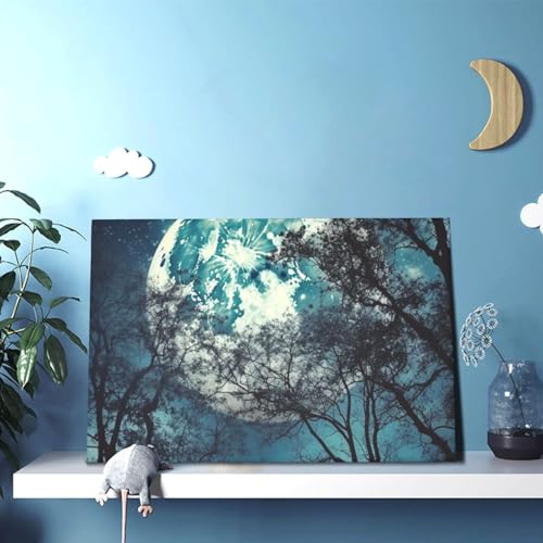 Impression sur toile lune bleue affiche murale moderne 30x45cm - 5
