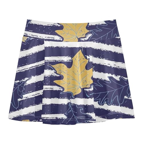 Joisal Autumn Leaves Navy Blue Stripes Athletic Shorts Girls Skorts Tennis Skirts Toddler Clothes Flowy Skort 3t