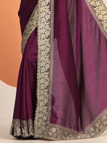 Image of Libas Embellished Silk Blend Saree for Women With Unstitched Blouse Piece | Traditional Saree for Festive & Wedding