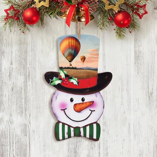 Bonhomme de neige de Noël suspension bois et montgolfière maison