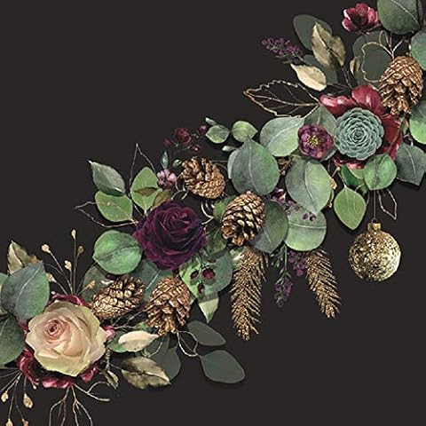 Miss Lovely Servietten Christmas Botanical Weihnachts-Servietten Eukalyptus-Blätter Rosen Tannen-Zapfen schwarz & Gold Tisch-Dekoration Herbst Weihnachten Advent jahreszeitliche Deko 20 Servietten Cover