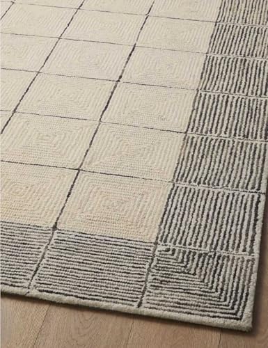 Image of Spectrum Pattern Wool Carpet with Loop Texture Yarn Anti Shedding Carpet Size 8x11 Feet A1 Beige & Charcoal Color