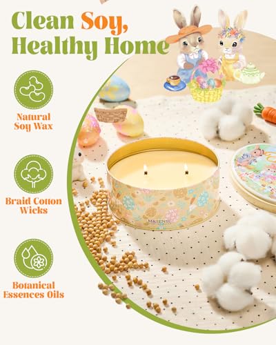 Image of M&SENSE 2 Wick Soy Berry Easter Candle, 12oz, | Oval Jenny Can Spring Candle, Dual-Wick Sweet Vanilla Scented, Natural Birthday Candles for Kids, Mothers Day Gift