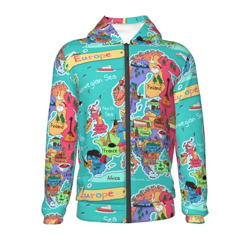 Cartoon Map Of Europe Kids Pullover Hoodies Boys Zip Up Sweatshirts Girls Athletic Clothes with Pocket2