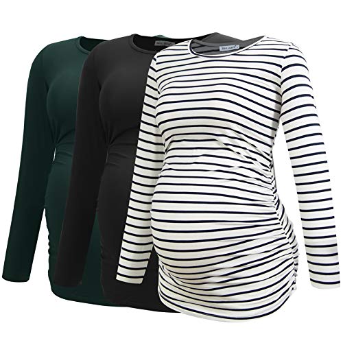 Image of Smallshow Women's Maternity Shirts Long Sleeve Pregnancy Clothes Tops 3-Pack