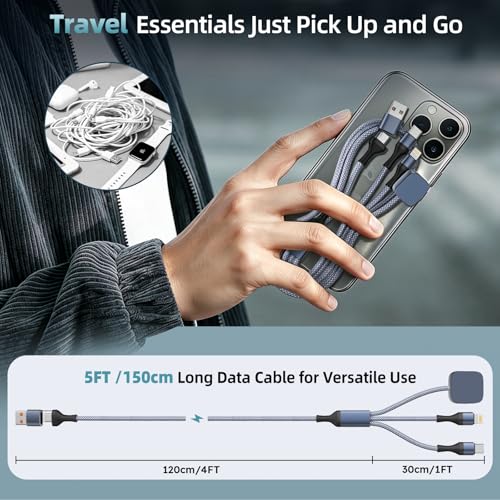 Image of Cruise Essentials 2026, 3 in 2 Multi Charging Cable for iPhone Watch Charger /iPhone 17 /IP, iWatch Charger, Travel Camping Essentials Compatible with iWatch 11-2 /Ultra /iPhone 17-8,Car (2Pack,5FT)White