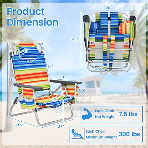 Image of Tangkula Set of 4 Backpack Beach Chair, 5-Position Lay Flat Beach Chairs with Cooler Bag, 2 Cup Holders, Towel Bar, Lightweight Low Folding Beach Chair with Backpack Straps, Yellow