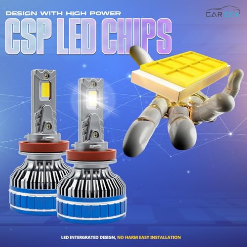 Image of Carzex Smart AI H8 /H11 /H16 LED Fog Light Bulbs for Cars, 250W (125 Watts x 2), 18,000 Lumens Super Bright Conversion Kit for Cars, 6500K Cool White, AI App Controlled | Set of 2 | 1 Year Warranty